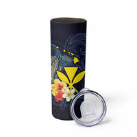 Hawaiian Whale and Kanaka Maoli Symbol Skinny Tumbler Hibiscus with Hawaii Map and Polynesian Tattoo Deep Sea Color LT03 - Polynesian Pride