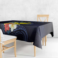 Hawaiian Whale and Kanaka Maoli Symbol Tablecloth Hibiscus with Hawaii Map and Polynesian Tattoo Deep Sea Color LT03 - Polynesian Pride