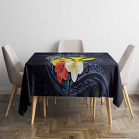 Hawaiian Whale and Kanaka Maoli Symbol Tablecloth Hibiscus with Hawaii Map and Polynesian Tattoo Deep Sea Color LT03 - Polynesian Pride