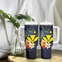Hawaiian Whale and Kanaka Maoli Symbol Tumbler With Handle Hibiscus with Hawaii Map and Polynesian Tattoo Deep Sea Color LT03 - Polynesian Pride