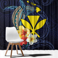 Hawaiian Whale and Kanaka Maoli Symbol Window Curtain Hibiscus with Hawaii Map and Polynesian Tattoo Deep Sea Color LT03 - Polynesian Pride