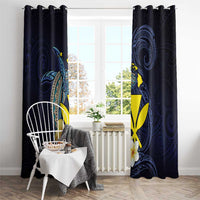 Hawaiian Whale and Kanaka Maoli Symbol Window Curtain Hibiscus with Hawaii Map and Polynesian Tattoo Deep Sea Color LT03 - Polynesian Pride