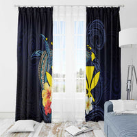 Hawaiian Whale and Kanaka Maoli Symbol Window Curtain Hibiscus with Hawaii Map and Polynesian Tattoo Deep Sea Color LT03 - Polynesian Pride