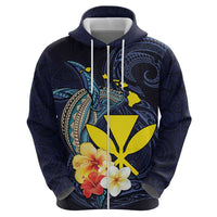 Hawaiian Whale and Kanaka Maoli Symbol Zip Hoodie Hibiscus with Hawaii Map and Polynesian Tattoo Deep Sea Color LT03 - Polynesian Pride