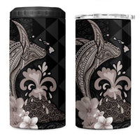 Hawaiian Whale and Volcanic Eruption 4 in 1 Can Cooler Tumbler Hibiscus and Kakau Pattern Grayscale Color LT03 One Size: 16 oz Black - Polynesian Pride