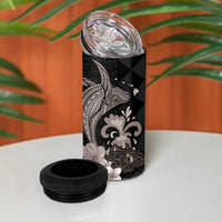 Hawaiian Whale and Volcanic Eruption 4 in 1 Can Cooler Tumbler Hibiscus and Kakau Pattern Grayscale Color LT03 - Polynesian Pride