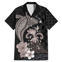 Hawaiian Whale and Volcanic Eruption Family Matching Mermaid Dress and Hawaiian Shirt Hibiscus and Kakau Pattern Grayscale Color LT03 Dad's Shirt - Short Sleeve Black - Polynesian Pride