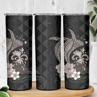 Hawaiian Whale and Volcanic Eruption Skinny Tumbler Hibiscus and Kakau Pattern Grayscale Color LT03 - Polynesian Pride