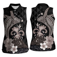 Hawaiian Whale and Volcanic Eruption Women Sleeveless Polo Shirt Hibiscus and Kakau Pattern Grayscale Color LT03 - Polynesian Pride