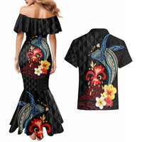 Hawaiian Whale and Volcanic Eruption Couples Matching Mermaid Dress and Hawaiian Shirt Hibiscus and Kakau Pattern LT03 - Polynesian Pride