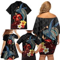 Hawaiian Whale and Volcanic Eruption Family Matching Off Shoulder Short Dress and Hawaiian Shirt Hibiscus and Kakau Pattern LT03 - Polynesian Pride