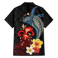 Hawaiian Whale and Volcanic Eruption Family Matching Off Shoulder Short Dress and Hawaiian Shirt Hibiscus and Kakau Pattern LT03 - Polynesian Pride