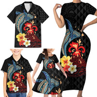 Hawaiian Whale and Volcanic Eruption Family Matching Short Sleeve Bodycon Dress and Hawaiian Shirt Hibiscus and Kakau Pattern LT03 - Polynesian Pride