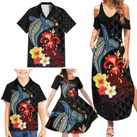 Hawaiian Whale and Volcanic Eruption Family Matching Summer Maxi Dress and Hawaiian Shirt Hibiscus and Kakau Pattern LT03 - Polynesian Pride
