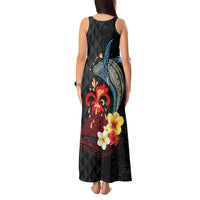 Hawaiian Whale and Volcanic Eruption Tank Maxi Dress Hibiscus and Kakau Pattern