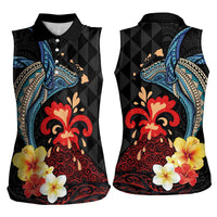 Hawaiian Whale and Volcanic Eruption Women Sleeveless Polo Shirt Hibiscus and Kakau Pattern LT03 - Polynesian Pride