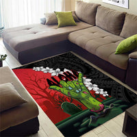 Hawaiian Halloween Area Rug Horror Shaka Hand with Plumeria and Polynesian Tattoo Blood Color LT03 - Polynesian Pride