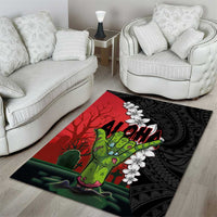 Hawaiian Halloween Area Rug Horror Shaka Hand with Plumeria and Polynesian Tattoo Blood Color LT03 - Polynesian Pride