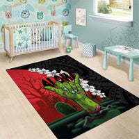 Hawaiian Halloween Area Rug Horror Shaka Hand with Plumeria and Polynesian Tattoo Blood Color LT03 - Polynesian Pride