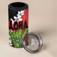 Hawaiian Halloween 4 in 1 Can Cooler Tumbler Horror Shaka Hand with Plumeria and Polynesian Tattoo Blood Color LT03 - Polynesian Pride