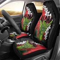 Hawaiian Halloween Car Seat Cover Horror Shaka Hand with Plumeria and Polynesian Tattoo Blood Color LT03 - Polynesian Pride