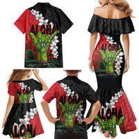 Hawaiian Halloween Family Matching Mermaid Dress and Hawaiian Shirt Horror Shaka Hand with Plumeria and Polynesian Tattoo Blood Color LT03 - Polynesian Pride