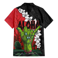 Hawaiian Halloween Family Matching Mermaid Dress and Hawaiian Shirt Horror Shaka Hand with Plumeria and Polynesian Tattoo Blood Color LT03 - Polynesian Pride