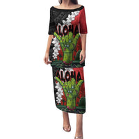 Hawaiian Halloween Family Matching Puletasi and Hawaiian Shirt Horror Shaka Hand with Plumeria and Polynesian Tattoo Blood Color LT03 Mom's Dress Red - Polynesian Pride