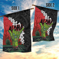 Hawaiian Halloween Garden Flag Horror Shaka Hand with Plumeria and Polynesian Tattoo Blood Color LT03 - Polynesian Pride