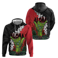 Hawaiian Halloween Hoodie Horror Shaka Hand with Plumeria and Polynesian Tattoo Blood Color LT03 - Polynesian Pride