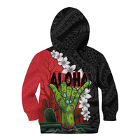 Hawaiian Halloween Kid Hoodie Horror Shaka Hand with Plumeria and Polynesian Tattoo Blood Color LT03 - Polynesian Pride