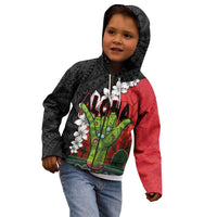 Hawaiian Halloween Kid Hoodie Horror Shaka Hand with Plumeria and Polynesian Tattoo Blood Color LT03 - Polynesian Pride
