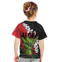 Hawaiian Halloween Kid T Shirt Horror Shaka Hand with Plumeria and Polynesian Tattoo Blood Color LT03 - Polynesian Pride