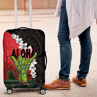 Hawaiian Halloween Luggage Cover Horror Shaka Hand with Plumeria and Polynesian Tattoo Blood Color LT03 Red - Polynesian Pride