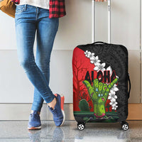 Hawaiian Halloween Luggage Cover Horror Shaka Hand with Plumeria and Polynesian Tattoo Blood Color LT03 - Polynesian Pride
