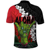 Hawaiian Halloween Polo Shirt Horror Shaka Hand with Plumeria and Polynesian Tattoo Blood Color LT03 - Polynesian Pride