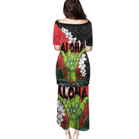 Hawaiian Halloween Puletasi Horror Shaka Hand with Plumeria and Polynesian Tattoo Blood Color LT03 - Polynesian Pride