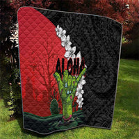 Hawaiian Halloween Quilt Horror Shaka Hand with Plumeria and Polynesian Tattoo Blood Color LT03 - Polynesian Pride