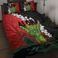Hawaiian Halloween Quilt Bed Set Horror Shaka Hand with Plumeria and Polynesian Tattoo Blood Color LT03 Red - Polynesian Pride