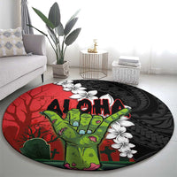 Hawaiian Halloween Round Carpet Horror Shaka Hand with Plumeria and Polynesian Tattoo Blood Color LT03 - Polynesian Pride