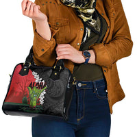 Hawaiian Halloween Shoulder Handbag Horror Shaka Hand with Plumeria and Polynesian Tattoo Blood Color LT03 - Polynesian Pride