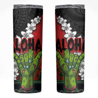 Hawaiian Halloween Skinny Tumbler Horror Shaka Hand with Plumeria and Polynesian Tattoo Blood Color LT03 Red - Polynesian Pride
