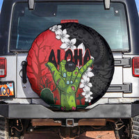 Hawaiian Halloween Spare Tire Cover Horror Shaka Hand with Plumeria and Polynesian Tattoo Blood Color LT03 Red - Polynesian Pride