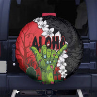 Hawaiian Halloween Spare Tire Cover Horror Shaka Hand with Plumeria and Polynesian Tattoo Blood Color LT03 - Polynesian Pride