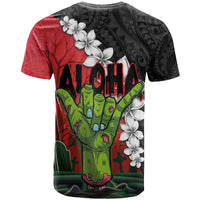 Hawaiian Halloween T Shirt Horror Shaka Hand with Plumeria and Polynesian Tattoo Blood Color LT03 - Polynesian Pride