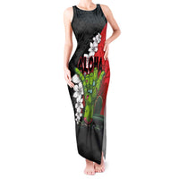 Hawaiian Halloween Tank Maxi Dress Horror Shaka Hand with Plumeria and Polynesian Tattoo Blood Color LT03 Women Red - Polynesian Pride