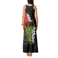 Hawaiian Halloween Tank Maxi Dress Horror Shaka Hand with Plumeria and Polynesian Tattoo Blood Color LT03 - Polynesian Pride