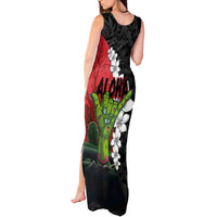 Hawaiian Halloween Tank Maxi Dress Horror Shaka Hand with Plumeria and Polynesian Tattoo Blood Color LT03 - Polynesian Pride
