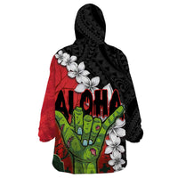 Hawaiian Halloween Wearable Blanket Hoodie Horror Shaka Hand with Plumeria and Polynesian Tattoo Blood Color LT03 - Polynesian Pride