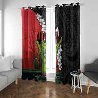 Hawaiian Halloween Window Curtain Horror Shaka Hand with Plumeria and Polynesian Tattoo Blood Color LT03 With Grommets Red - Polynesian Pride